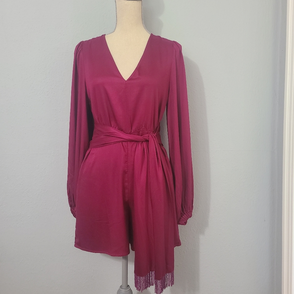 Farm Rio X Anthropologie Bell Sleeve‎ Romper In Plum Size Small Size XSmall NWOT